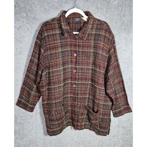 Vintage Southern Lady Tweed Plaid Acrylic Button Up Blazer Jacket Womens Size 2X